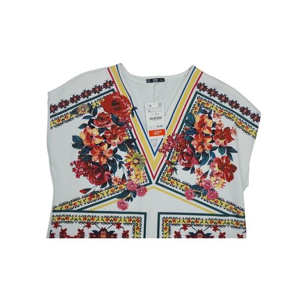 Zara Shift Dress – Size Medium  White Red Floral V-Neck Sleeveless Pullover  NWT - Picture 9 of 10